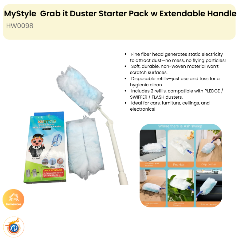 Grab it Duster Starter Pack
w Extendable Handle w 2
Packs Refill Heads