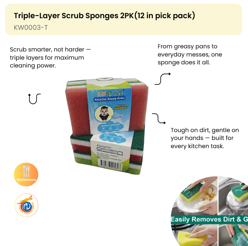 Triple-Layer Scrub Sponges 2PK