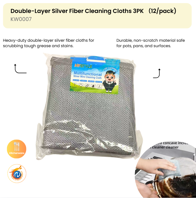 Double-Layer Silver Fiber Cleaning Cloths 3PK (12/pack)