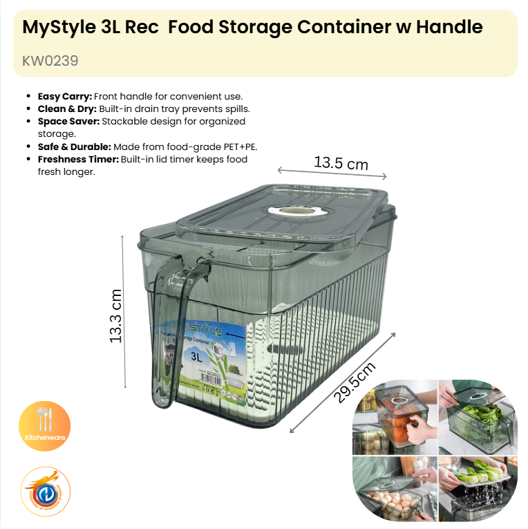 3L Rec Food Storage Container wHandle