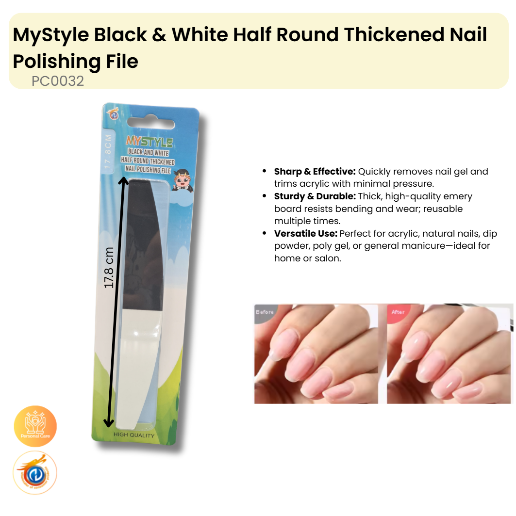 Black & White Half Round Thickened Nail Polishing File