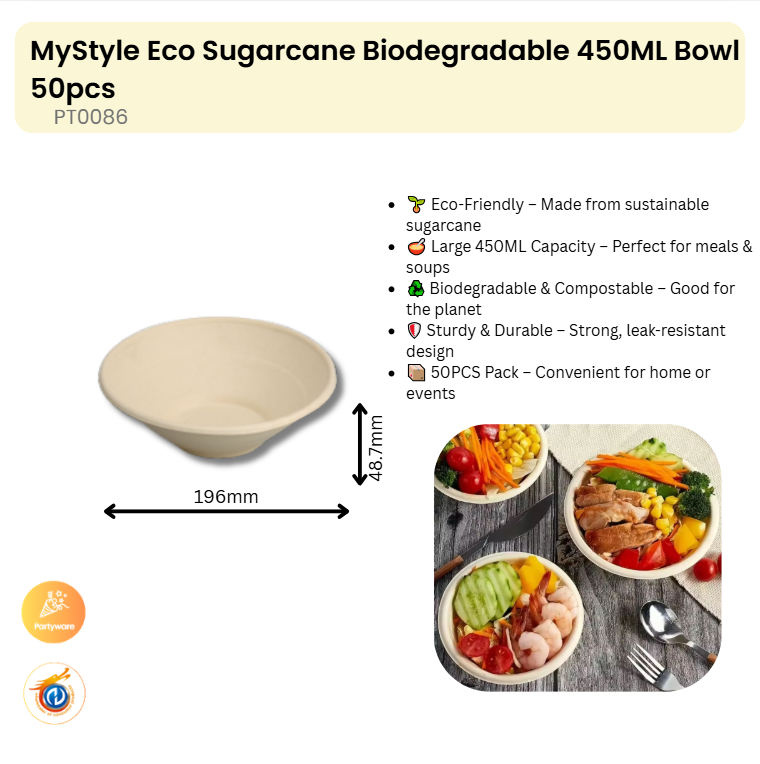 Eco Sugarcane Biodegradable 450ML Bowl 50pcs