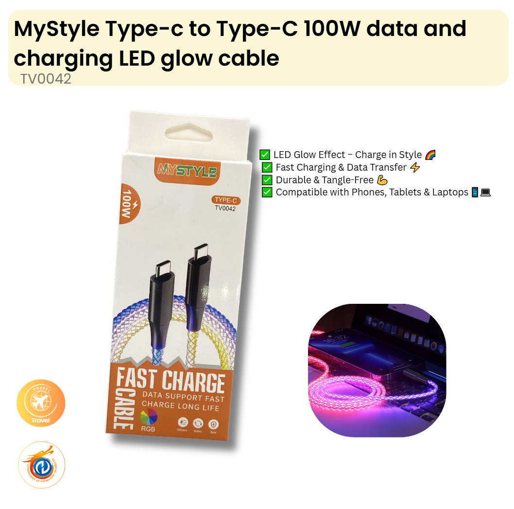 MyStyle Type-c to Type-C 100W data and charging LED glow cable