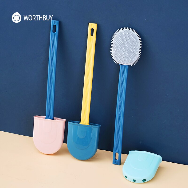 WORTHBUY Wall Mounted Toilet Brush With Holder Silicone Toilet Cleaning Brush With Plastic Non-Slip Handle Bathroom Accessories