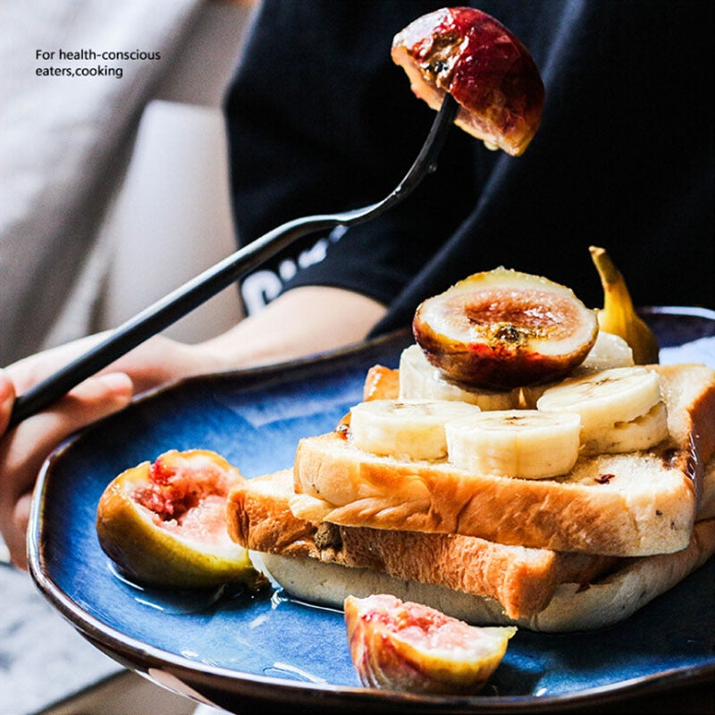 Retro japanese deep blue ceramic plate food dessert dish irregular household flat plate dish