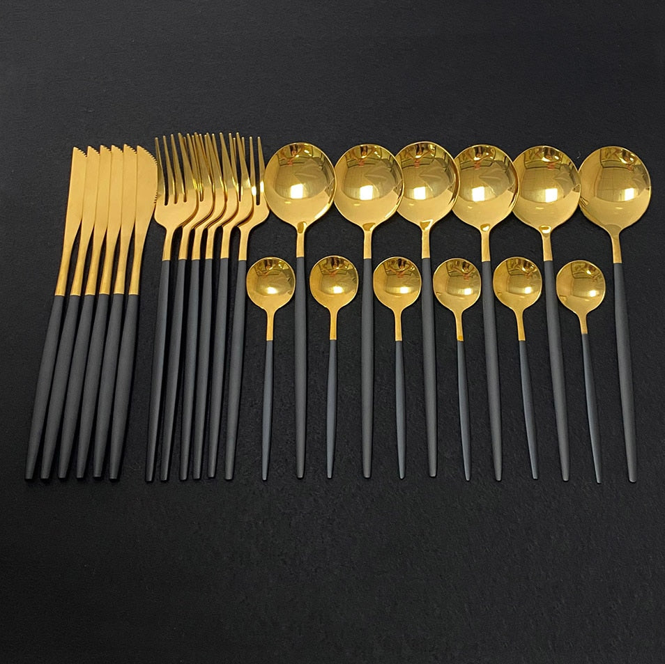 24Pcs Golden Dinnerware Set Knife, Fork and Spoon