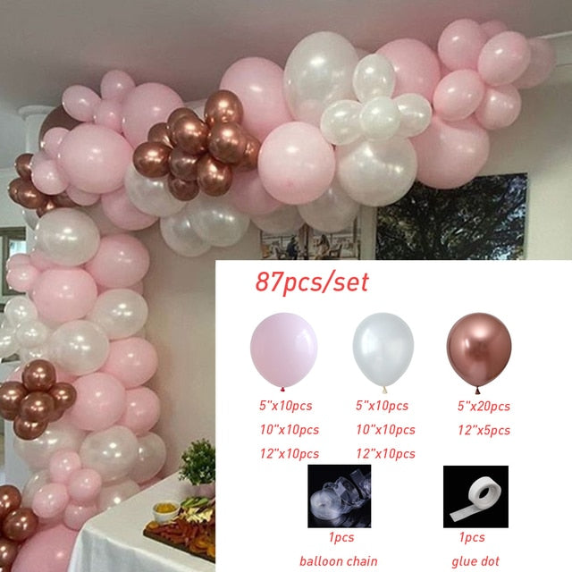 Hot Pink Chrome Rose Gold Balloon Arch Garland Wedding Birthyday Baby Shower Party Background Decor Globos Kids Toys