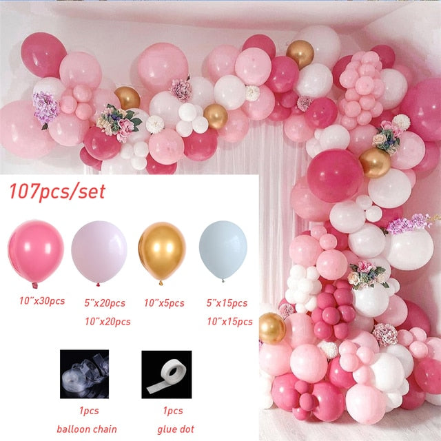 Hot Pink Chrome Rose Gold Balloon Arch Garland Wedding Birthyday Baby Shower Party Background Decor Globos Kids Toys