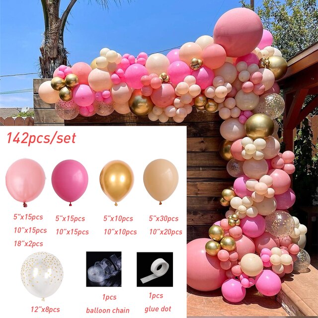 Hot Pink Chrome Rose Gold Balloon Arch Garland Wedding Birthyday Baby Shower Party Background Decor Globos Kids Toys