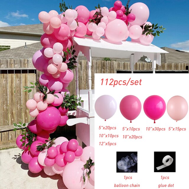 Hot Pink Chrome Rose Gold Balloon Arch Garland Wedding Birthyday Baby Shower Party Background Decor Globos Kids Toys