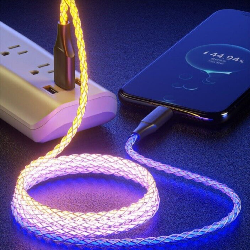 LED light up 100W Data and USB fast charging Lighting, Type C and USB-C cable