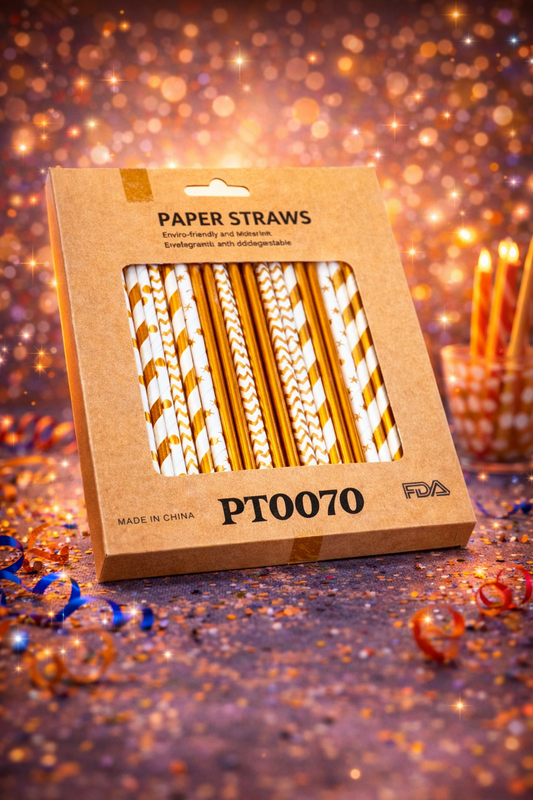 Biodegradable Golden Paper Straws 100pcs 6*197mm