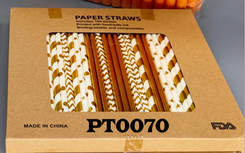 Biodegradable Golden Paper Straws 100pcs 6*197mm