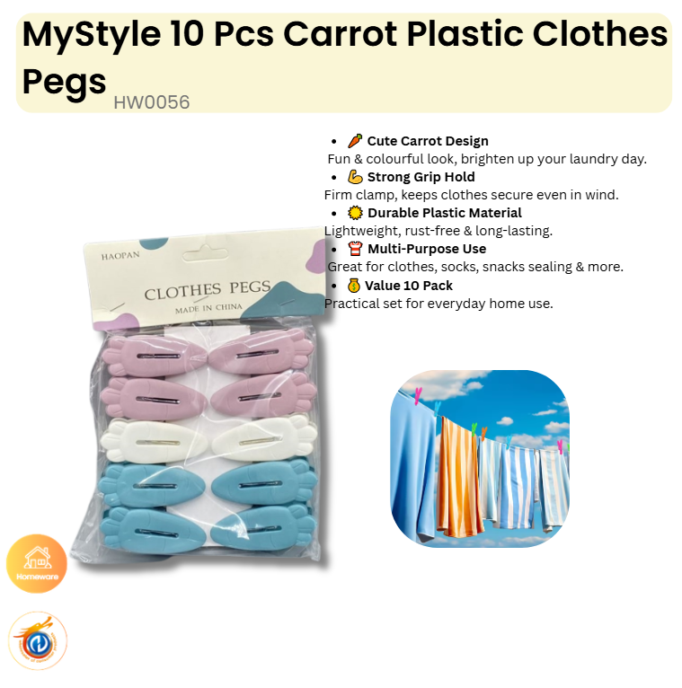 10 Pcs Carrot Plastic Clothes Pegs