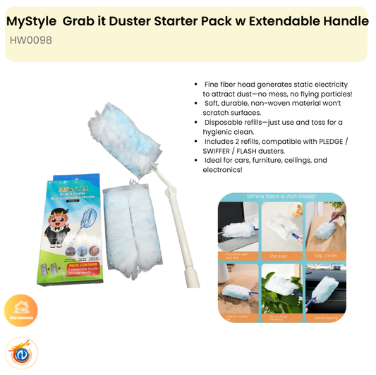 Grab it Duster Starter Pack
w Extendable Handle w 2
Packs Refill Heads