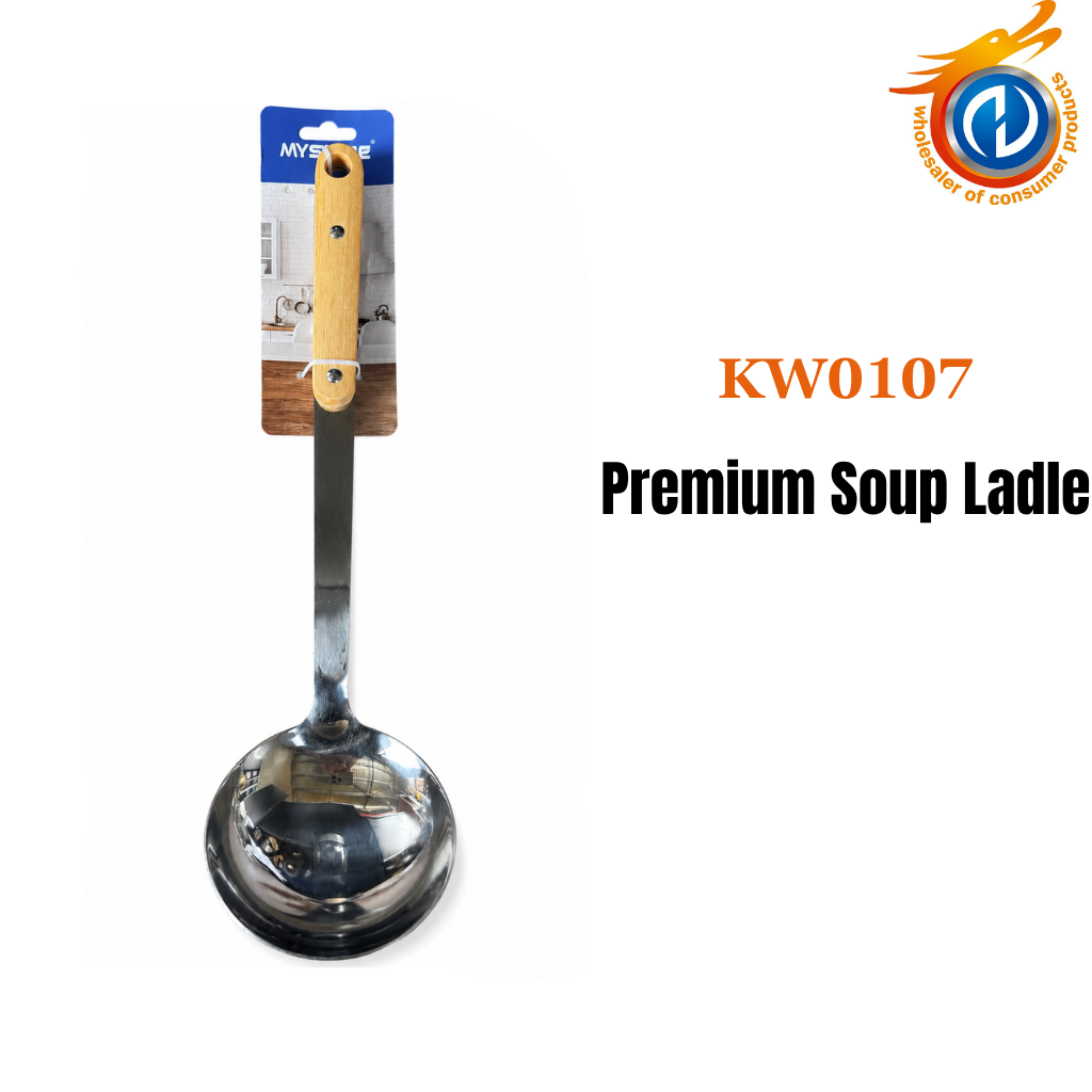 Premium Soup Ladle w Black Marble-Patterned Handle
