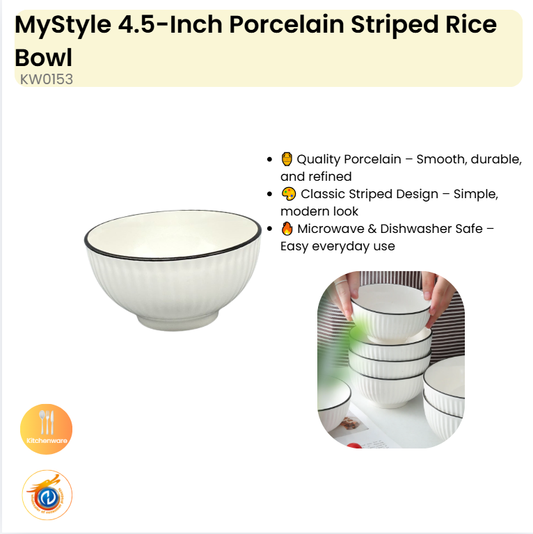 4.5-Inch Porcelain Striped Rice Bowl