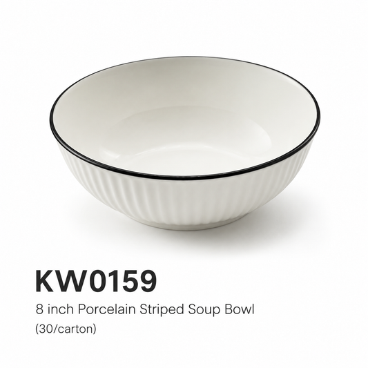 8 inch Porcelain Striped Soup Bowl
