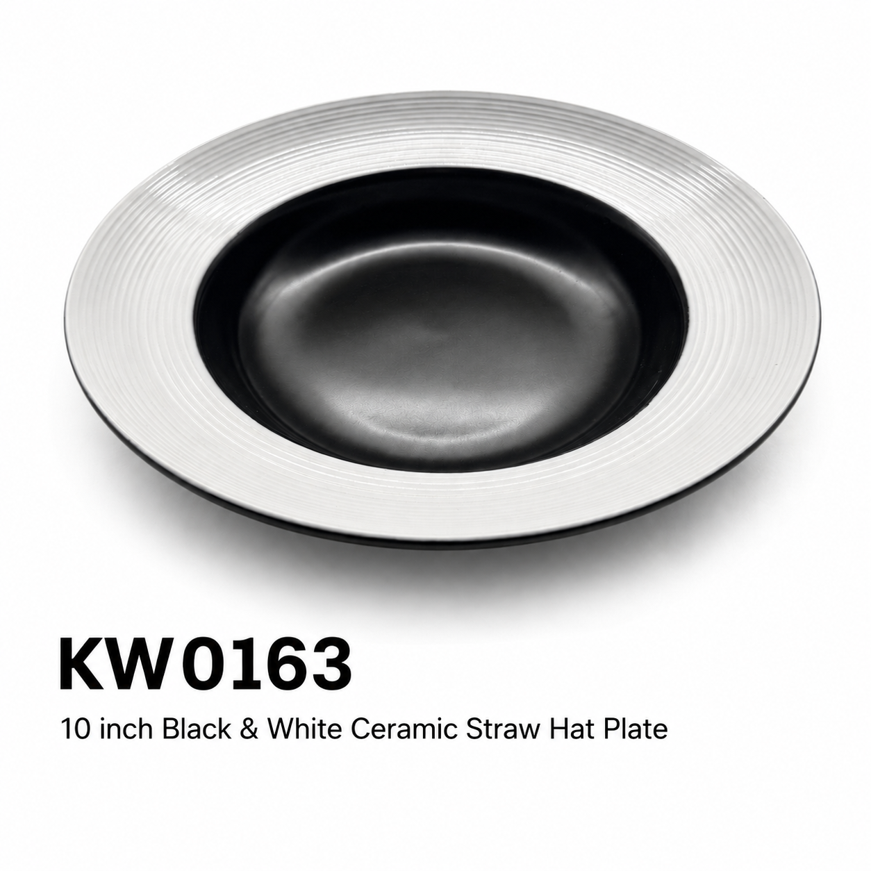 10 inch Black & White Ceramic Straw Hat Plate(4/24/carton)