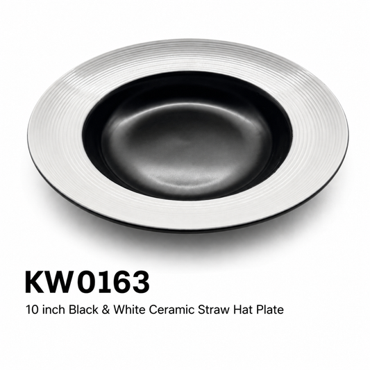 10 inch Black & White Ceramic Straw Hat Plate(4/24/carton)