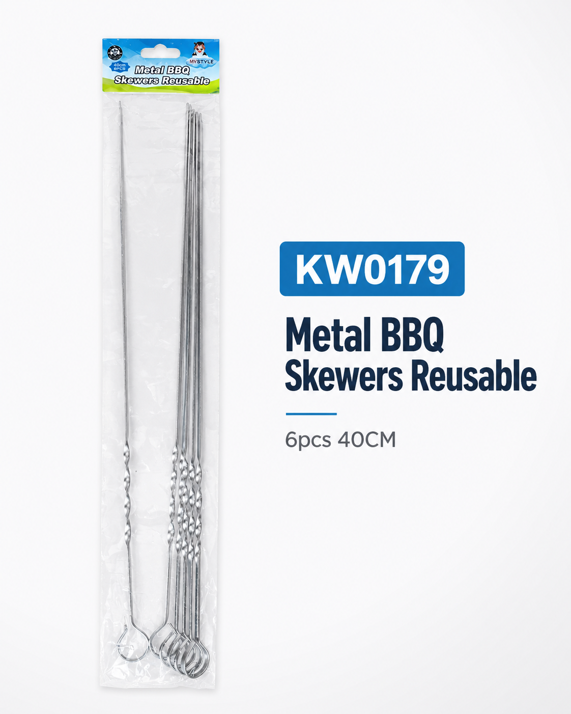 Metal BBQ Skewers Reusable 6pcs 40CM