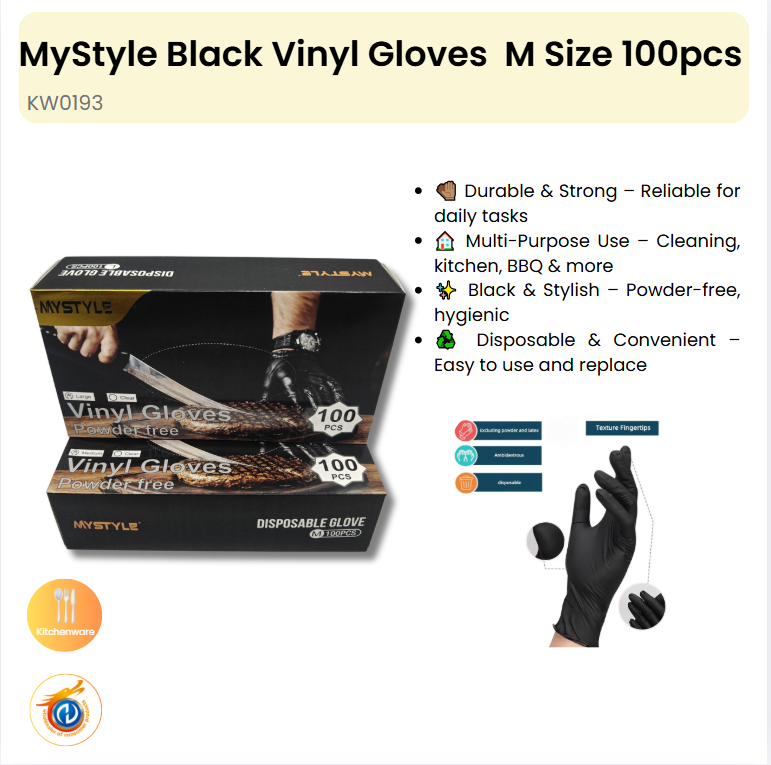 Black Vinyl Gloves M Size 100pcs