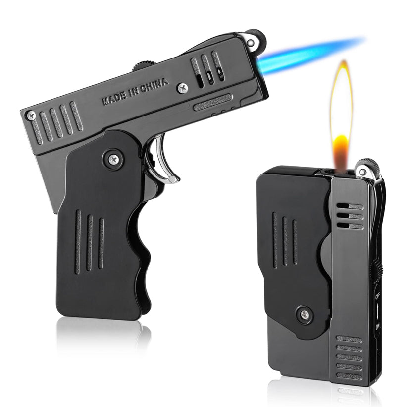 Double Fire Deformation Pistol Butane Gas Lighter Fire-breathing Torch Windproof  Lighter Gift