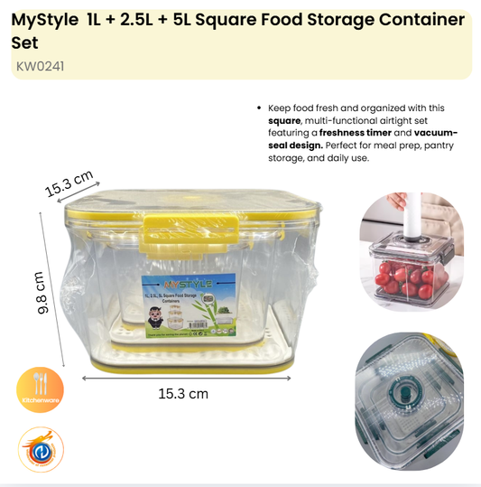 1L, 2.5L, 5L Square Food Storage Containers