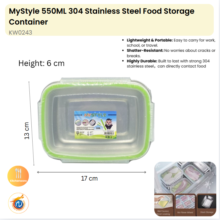 550ML 304 Stainless Steel Food Storage Container