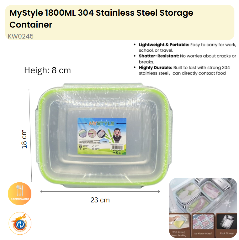1800ML 304 Stainless Steel Storage Container