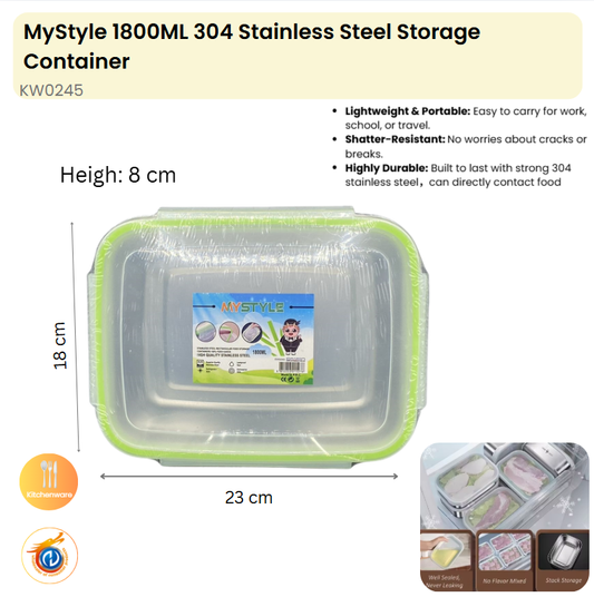 1800ML 304 Stainless Steel Storage Container