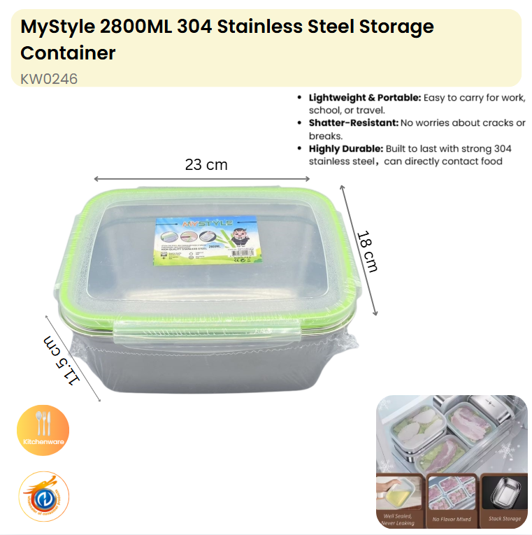 2800ML 304 Stainless Steel Storage Container