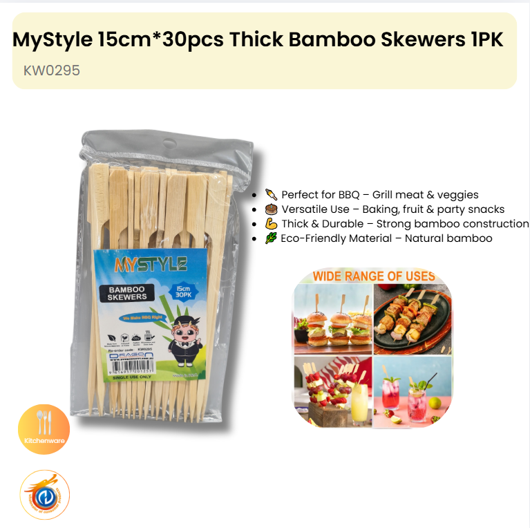 15cm*30pcs Thick Bamboo Skewers 1PK