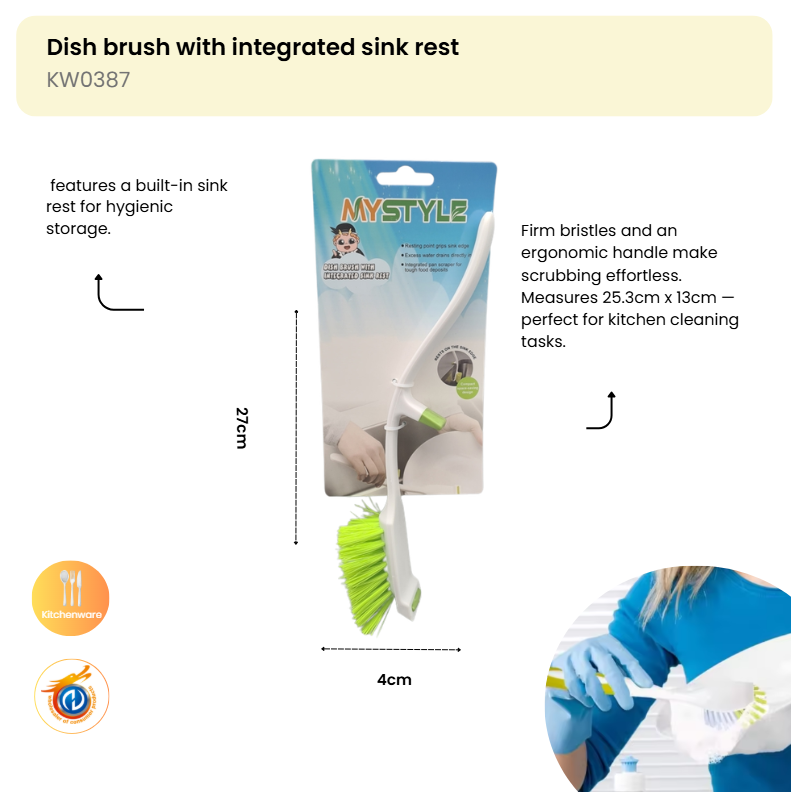 Dish brush with integrated sink rest