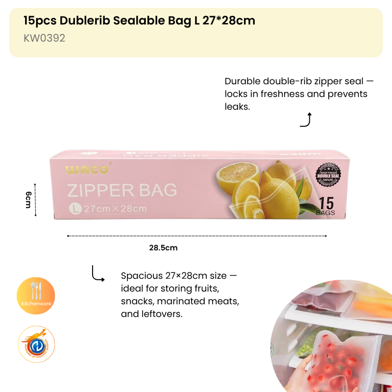 15pcs Dublerib Sealable Bag L
