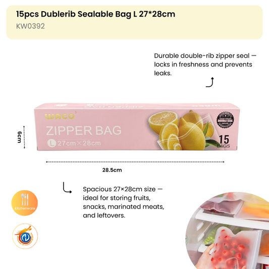 15pcs Dublerib Sealable Bag L