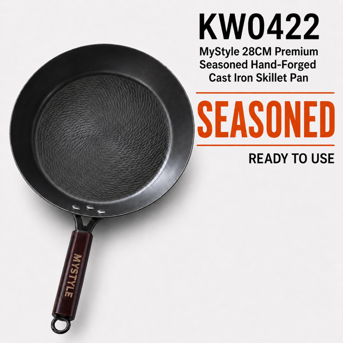 MyStyle 28cm Premium Seasoned Hand-Forged Cast Iron Skillet Pan
