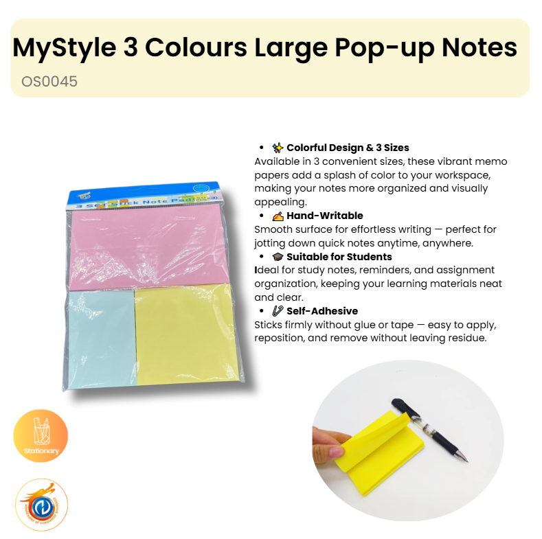 3 Colours Large Pop-up Notes