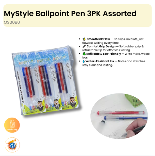 MyStyle Ballpoint Pen 3PK Assorted