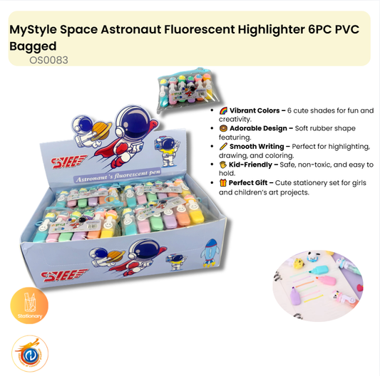 Space Astronaut Fluorescent Highlighter 6PC PVC Bagged
