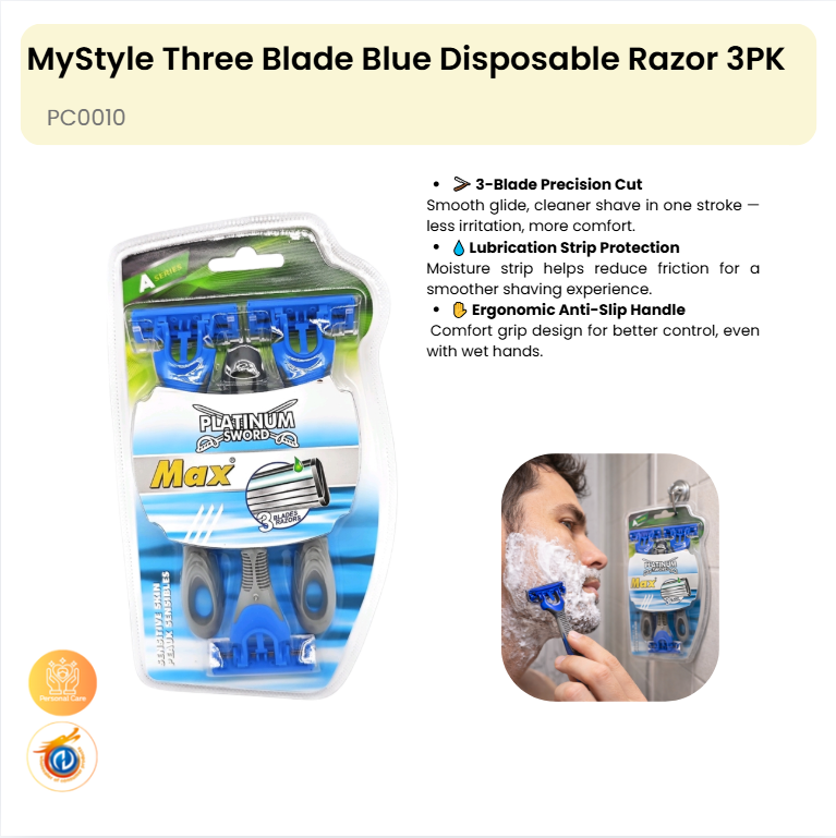 Three Blade Blue Disposable Razor 3PK