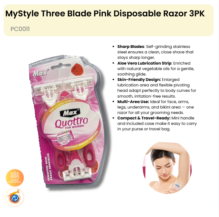Three Blade Pink Disposable Razor 3PK