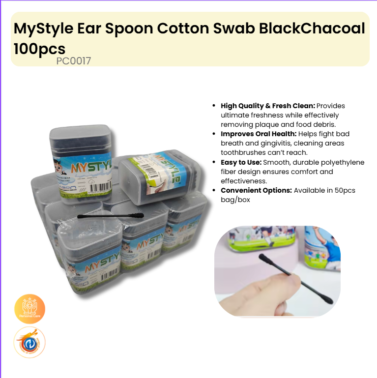 Ear Spoon Cotton Swab BlackChacoal 100pcs