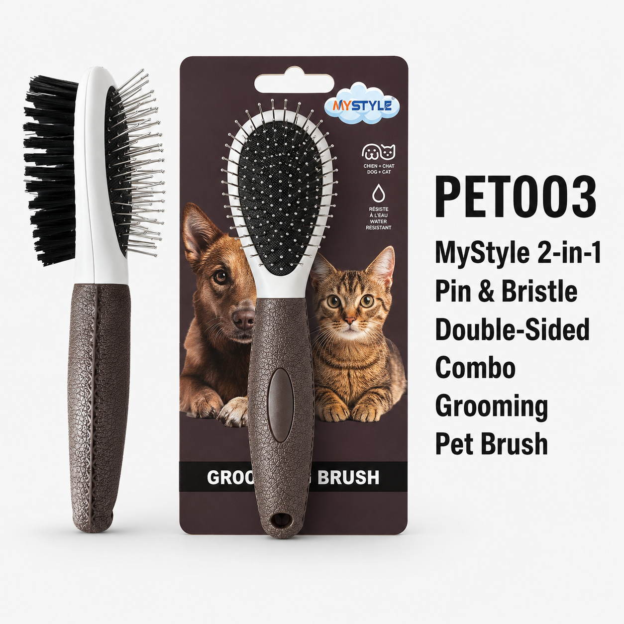MyStyle 2-in-1 Pin & Bristle Double-Sided Combo Grooming Pet Brush