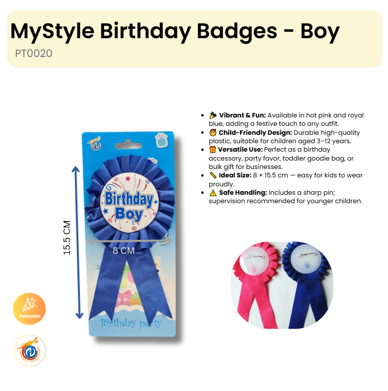 Birthday Badges- Boy(12 in pick packs)