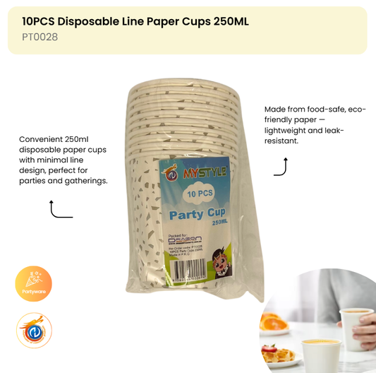 10PCS Disposable Line Paper Cups 250ML
