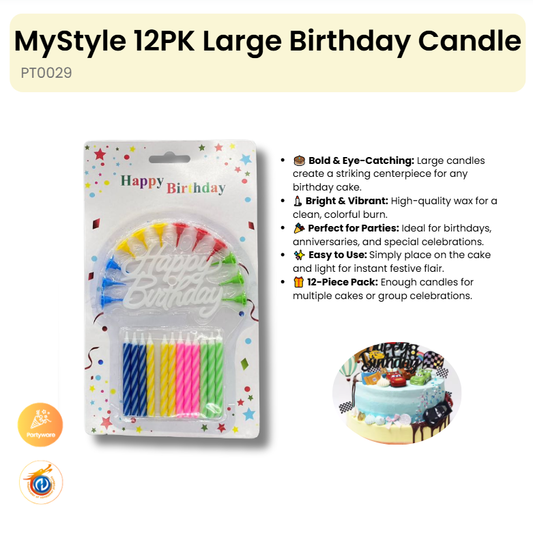 12PK Large Birthday Candle(24 in pick packs)