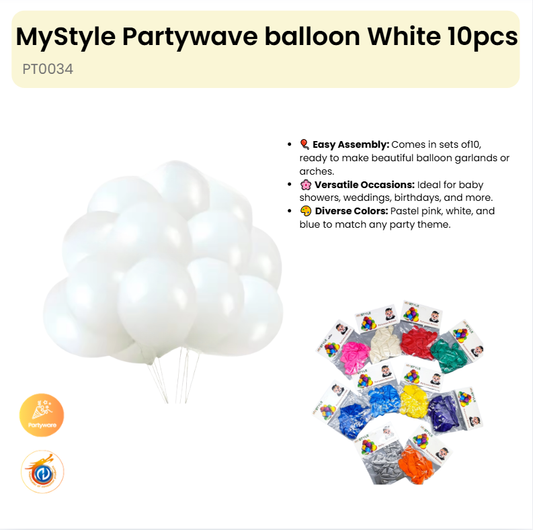 Partywave balloon white10pcs