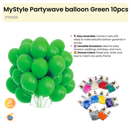 Partywave balloon green10pcs