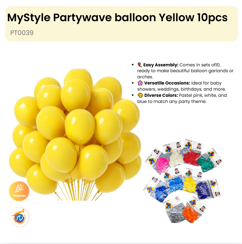 Partywave balloon yellow 10pcs